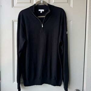 Peter Millar Crown Soft Merino Wool Lyocel 1/4 Zip Sweater Men's Sz L Black Golf